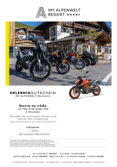 Gutschein für 1/2 Tag KTM Duke 790 Verleih im My Alpenwelt Resort